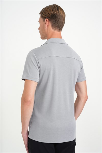 Slim Fit Apaş Yaka Modal Karışımlı Kısa Kollu Gri Gömlek G 1590