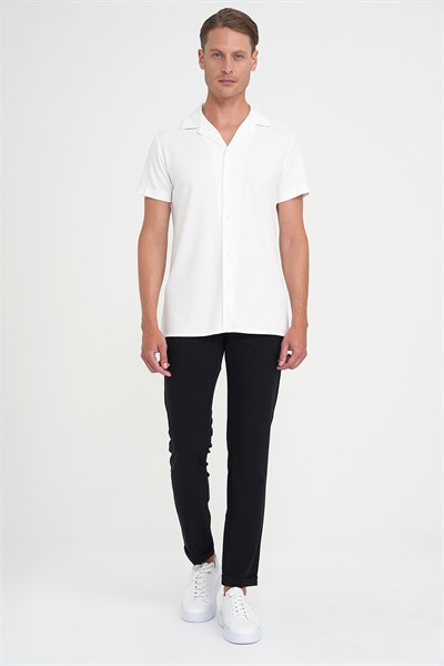 Slim Fit Apaş Yaka Modal Karışımlı Kısa Kollu Beyaz Gömlek G 1590