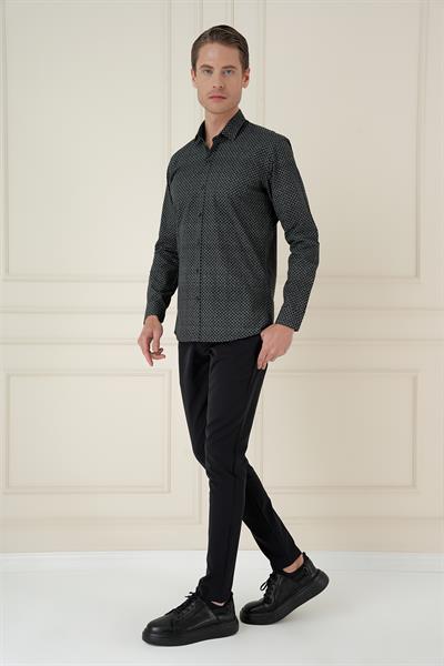 Slim Fit Baskılı %100 Pamuk Spor Lacivert Gömlek  G 1588