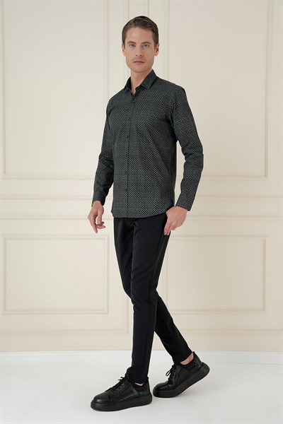Slim Fit Baskılı %100 Pamuk Spor Lacivert Gömlek  G 1588