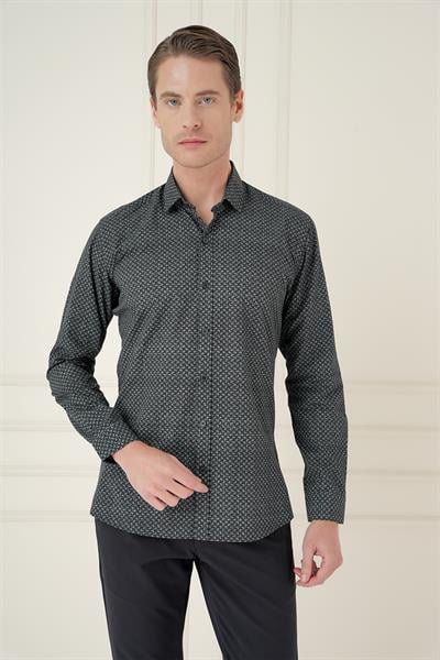 Slim Fit Baskılı %100 Pamuk Spor Lacivert Gömlek  G 1588