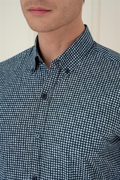 Slim Fit Baskılı %100 Pamuk Spor Lacivert Gömlek  G 1587