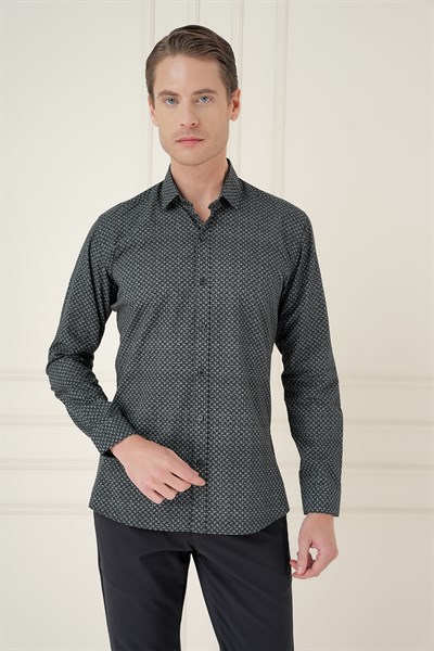 Slim Fit Baskılı %100 Pamuk Spor Lacivert Gömlek  G 1588