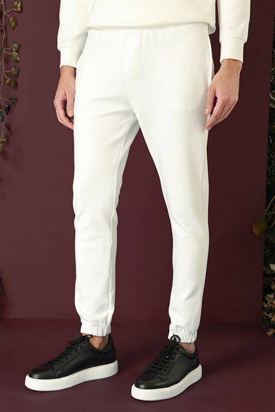 Slim Fit Beli İpli Paçası Lastikli Ekru Jogger Pantolon P 1140