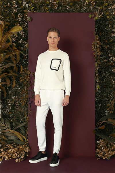 Slim Fit Beli İpli Paçası Lastikli Ekru Jogger Pantolon P 1140