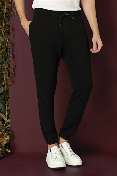 Slim Fit Beli İpli Paçası Lastikli Siyah Jogger Pantolon P 1140
