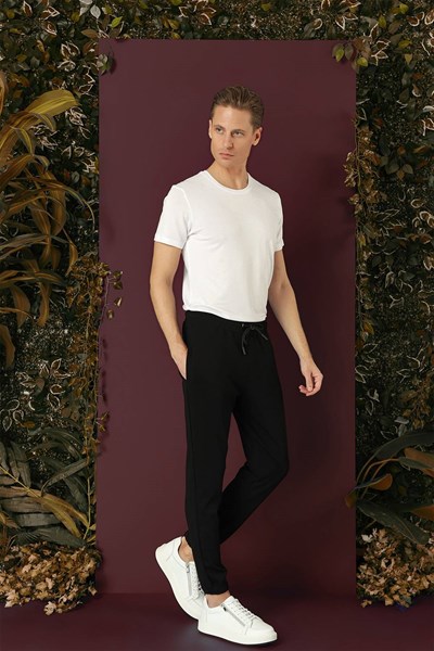 Slim Fit Beli İpli Paçası Lastikli Siyah Jogger Pantolon P 1140
