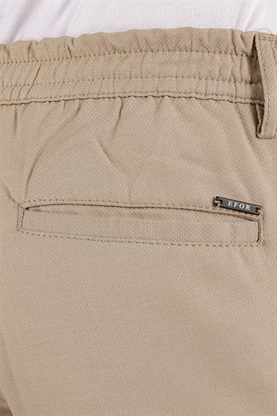 Slim Fit Beli Lastikli Esnek Pamuk Bej Pantolon P 1118