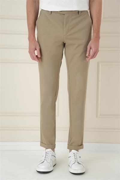 Slim Fit Beli Lastikli Esnek Pamuklu Bej Casual Pantolon P 1171