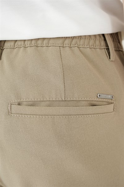 Slim Fit Beli Lastikli Esnek Pamuklu Bej Pantolon P 1171