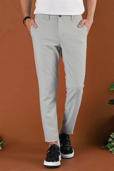 Slim Fit Beli Lastikli Esnek Pamuklu Gri Pantolon P 1122