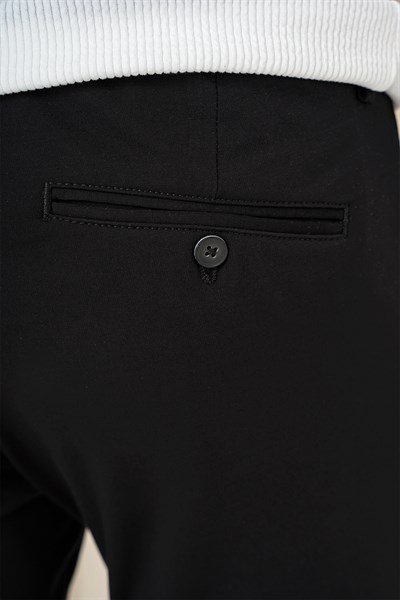 Slim Fit Beli Lastikli Esnek Pamuklu Siyah Pantolon P 1163