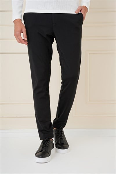 Slim Fit Beli Lastikli Esnek Pamuklu Siyah Pantolon P 1163
