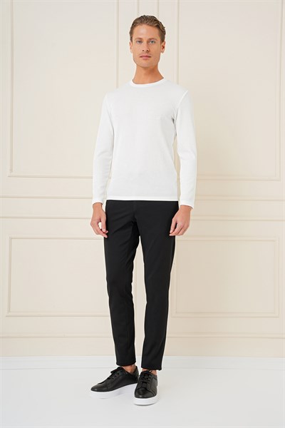 Slim Fit Beli Lastikli Esnek Pamuklu Siyah Pantolon P 1163