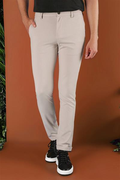 Slim Fit Beli Lastikli Gofre Kumaş Bej Spor Pantolon P 1126