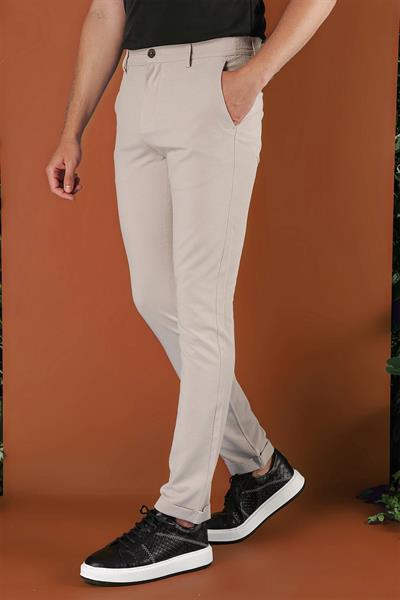 Slim Fit Beli Lastikli Gofre Kumaş Bej Spor Pantolon P 1126