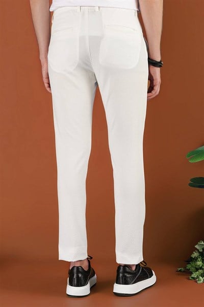 Slim Fit Beli Lastikli Gofre Kumaş Ekru Spor Pantolon P 1126