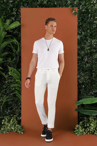 Slim Fit Beli Lastikli Gofre Kumaş Ekru Spor Pantolon P 1126