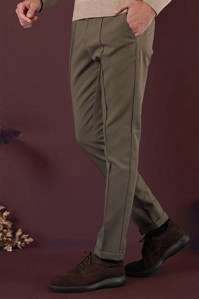 Slim Fit Beli Lastikli Önden Pens Detaylı Esnek Pamuklu Bej Pantolon P 1130