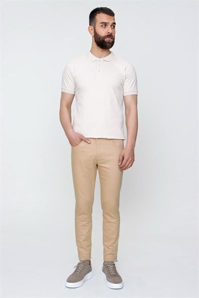 Slim Fit Beş Cep Esnek Pamuklu Camel Kanvas Pantolon P 1089