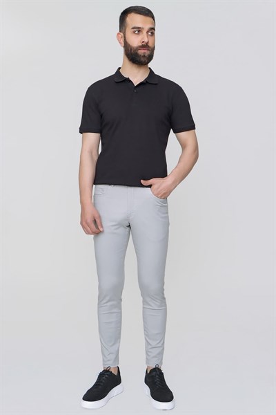 Slim Fit Beş Cep Esnek Pamuklu Gri Kanvas Pantolon P 1087