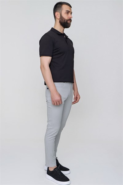 Slim Fit Beş Cep Esnek Pamuklu Gri Kanvas Pantolon P 1087