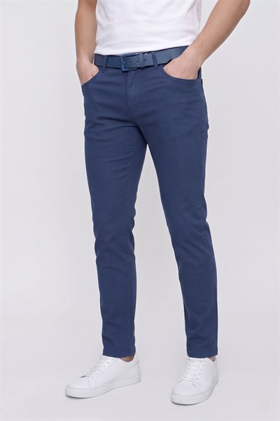 Slim Fit Beş Cep Esnek Pamuklu Lacivert Kanvas Pantolon P 1087