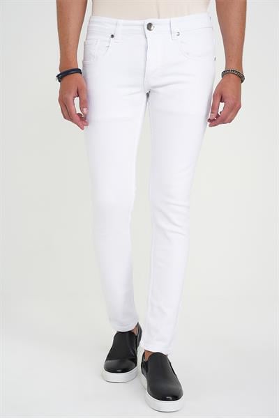 Slim Fit Beş Cep Likralı Beyaz Jean Pantolon Denim 134