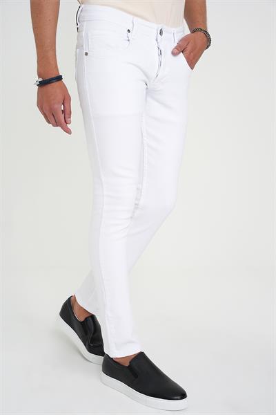 Slim Fit Beş Cep Likralı Beyaz Jean Pantolon Denim 134