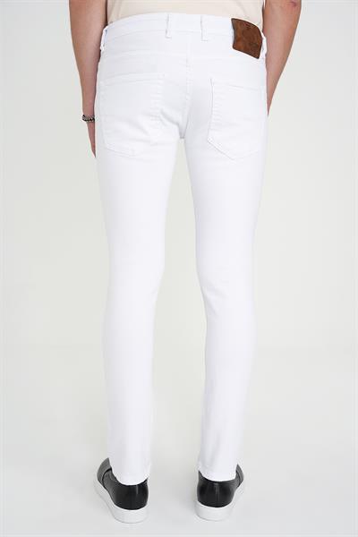 Slim Fit Beş Cep Likralı Beyaz Jean Pantolon Denim 134