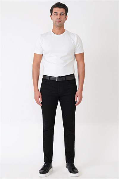 Slim Fit Beş Cep Likralı Düz Siyah Jean Kot Pantolon Denim 136