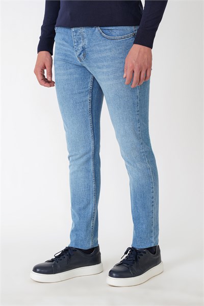 Slim Fit Beş Cepli Likralı Yıkamalı Mavi Jean Kot Pantolon Denim 135