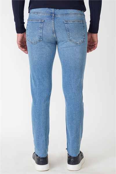 Slim Fit Beş Cepli Likralı Yıkamalı Mavi Jean Kot Pantolon Denim 135