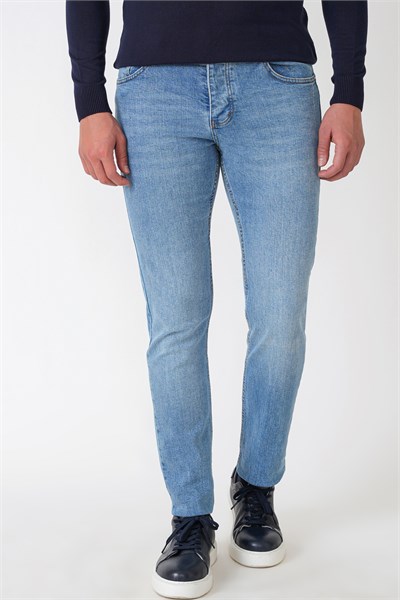 Slim Fit Beş Cepli Likralı Yıkamalı Mavi Jean Kot Pantolon Denim 135