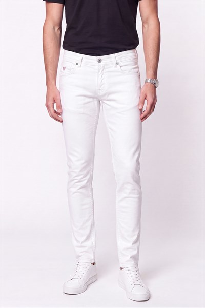 Slim Fit Beyaz Jean Kot Pantolon   PNT 098  