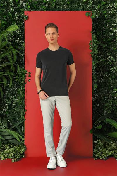 Slim Fit Bisiklet Yaka %100 Pamuk Antrasit Tişört Ts 878