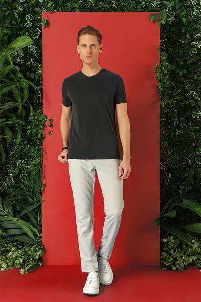 Slim Fit Bisiklet Yaka %100 Pamuk Antrasit Tişört Ts 878