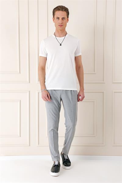 Slim Fit Bisiklet Yaka %100 Pamuk Ekru Tişört Ts 878