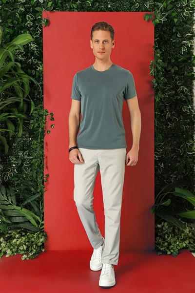 Slim Fit Bisiklet Yaka %100 Pamuk Gri Tişört Ts 878