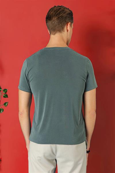 Slim Fit Bisiklet Yaka %100 Pamuk Gri Tişört Ts 878