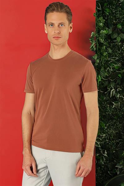 Slim Fit Bisiklet Yaka %100 Pamuk Kiremit Tişört Ts 878