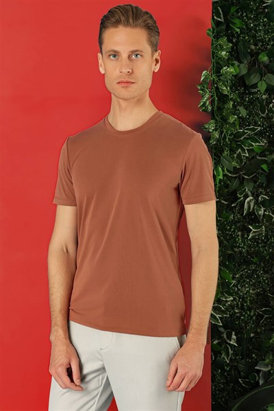 Slim Fit Bisiklet Yaka %100 Pamuk Kiremit Tişört Ts 878