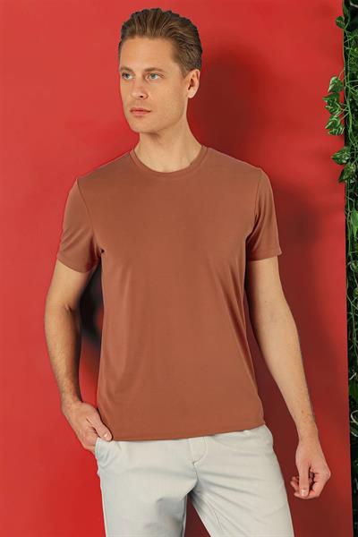 Slim Fit Bisiklet Yaka %100 Pamuk Kiremit Tişört Ts 878