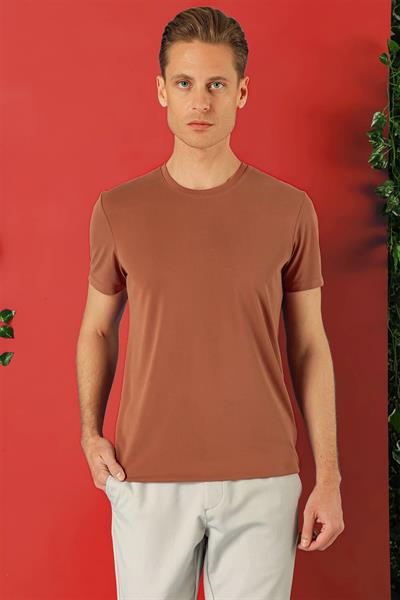 Slim Fit Bisiklet Yaka %100 Pamuk Kiremit Tişört Ts 878