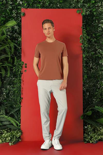Slim Fit Bisiklet Yaka %100 Pamuk Kiremit Tişört Ts 878