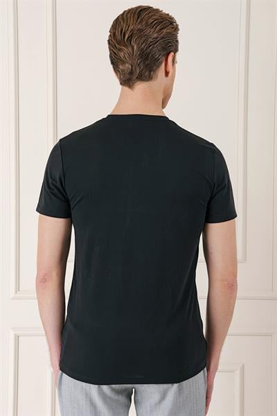 Slim Fit Bisiklet Yaka %100 Pamuk Koyu Siyah Tişört Ts 878