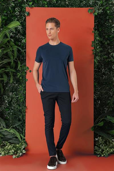 Slim Fit Bisiklet Yaka %100 Pamuk Lacivert Tişört Ts 878