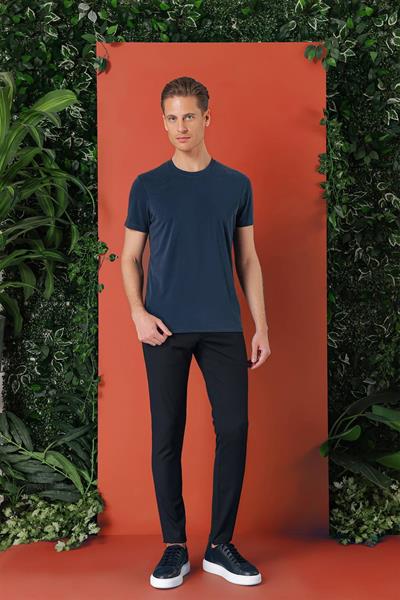 Slim Fit Bisiklet Yaka %100 Pamuk Lacivert Tişört Ts 878