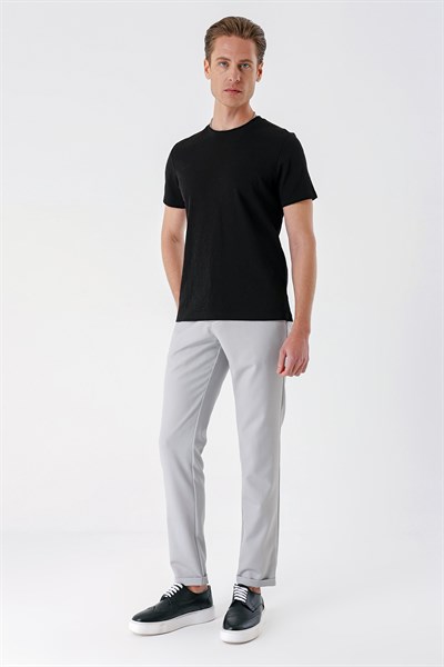Slim Fit Bisiklet Yaka %100 Pamuk Sıva Dokuma Pamuklu Siyah Tişört TS 882