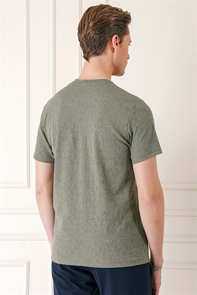 Slim Fit Bisiklet Yaka %100 Pamuk Sıva Dokuma Pamuklu Haki Tişört TS 882